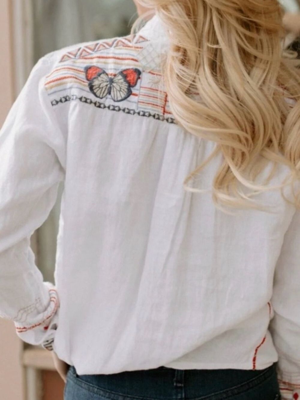 Johnny Was Aravis Linen Embroidered Shirt White Size XS - Picture 7 of 14